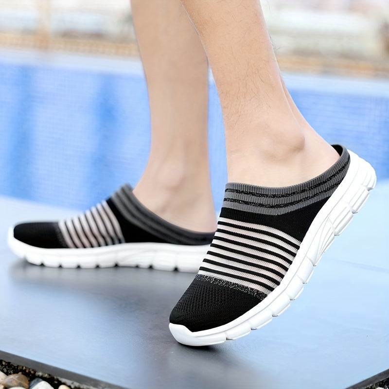 Men's Slip on Half Sneakers Open Back Shoes Mules Lightweight