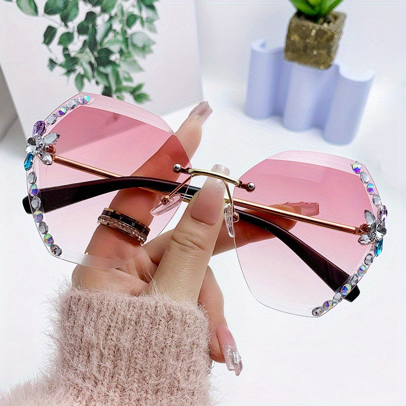 Ombre Lens Sunglasses Rhinestone Decor Glasses UV Blocking