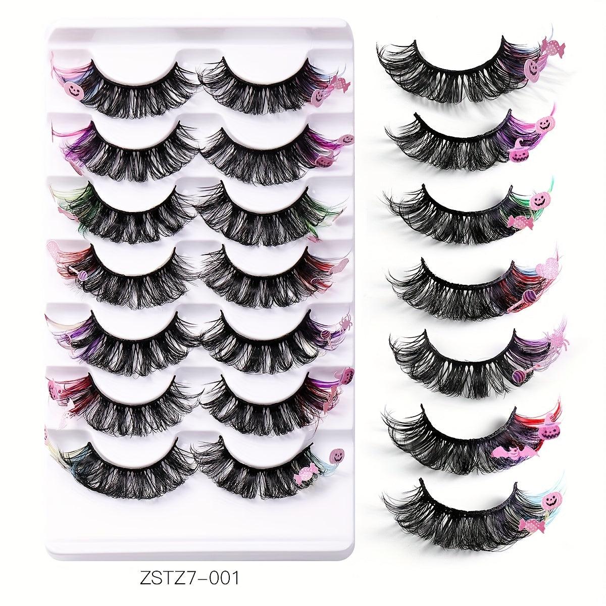 7 Pairs Colorful Dramatic False Eyelashes for Party Halloween Makeup
