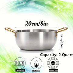 Stainless Steel Ramen Cooking Pot Pasta Stockpot with Double Handle