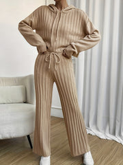 Solid Hoodie Set Stylish Drawstring Hoodie & High Waist Pants