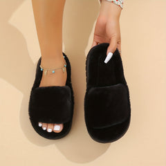 Women's Fuzzy House Slippers Warm & Comfy Open Toe Indoor Shoes