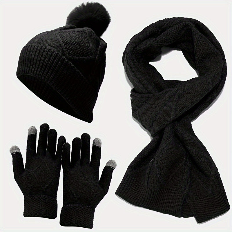 Unisex Winter Warm 3 Pc Set - Acrylic Dry Clean Outdoor Thermal Ensemble