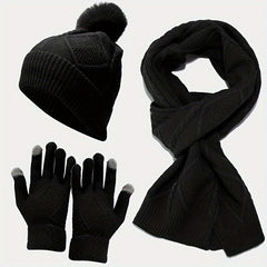 Unisex Winter Warm 3 Pc Set - Acrylic Dry Clean Outdoor Thermal Ensemble