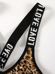 Plus Size Leopard Print T Back Wireless Bra & Panty Set
