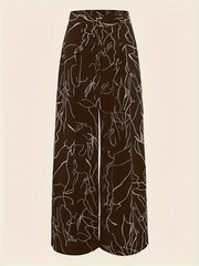 Abstract Print Wide Leg Pants Casual High Waist Loose Pants