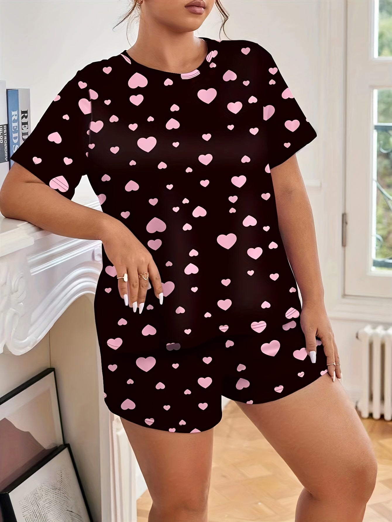 Heart Print Tee & Shorts Set