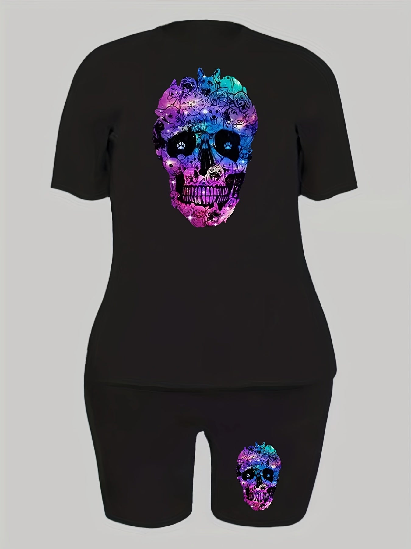 Skull Print Top & Shorts 2 Piece Set