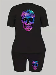 Skull Print Top & Shorts 2 Piece Set