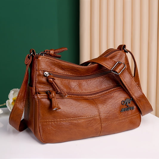 Shoulder Bag Large Capacity Faux Leather Crossbody Bag Zipper Purse