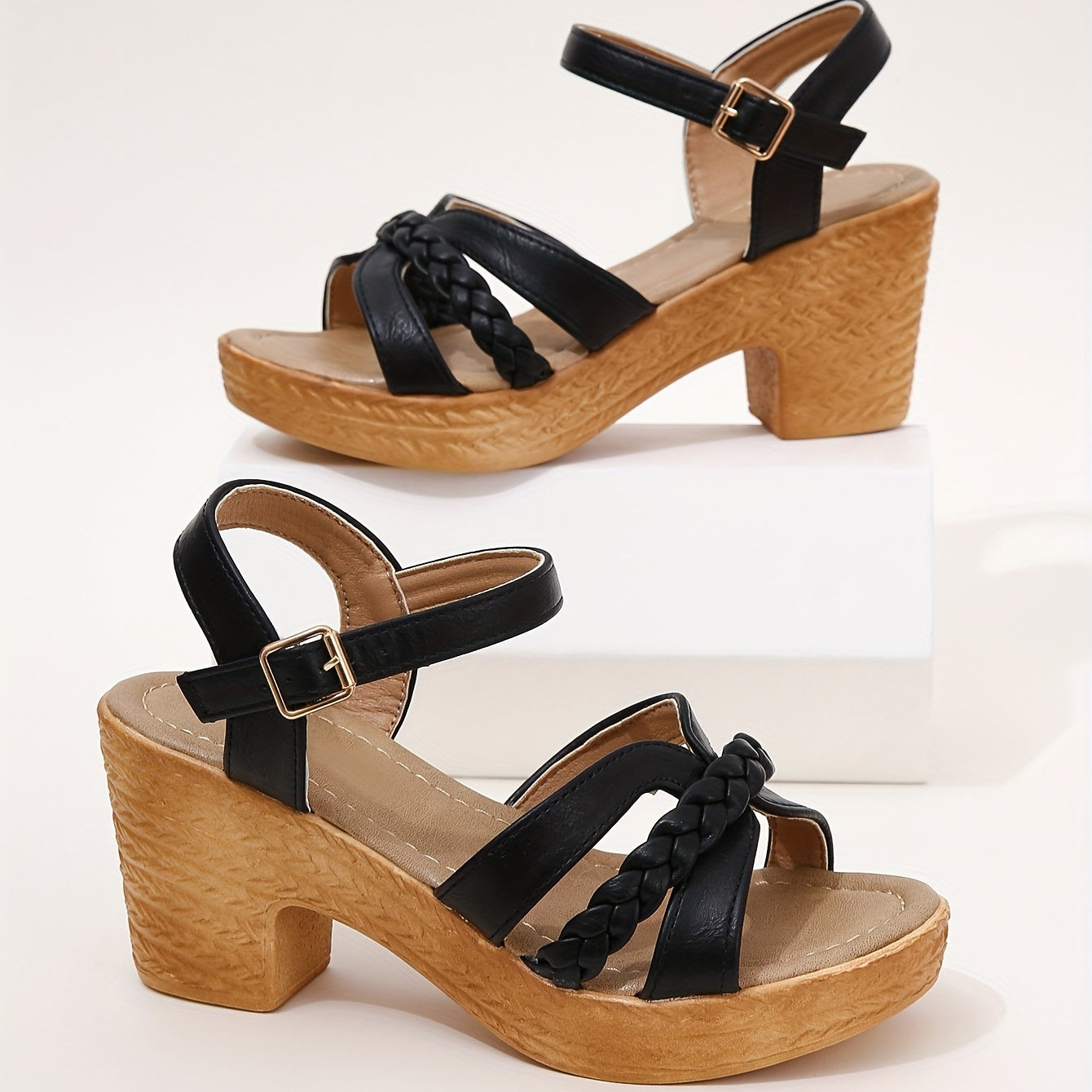 Women's Braided Chunky Heel Sandals