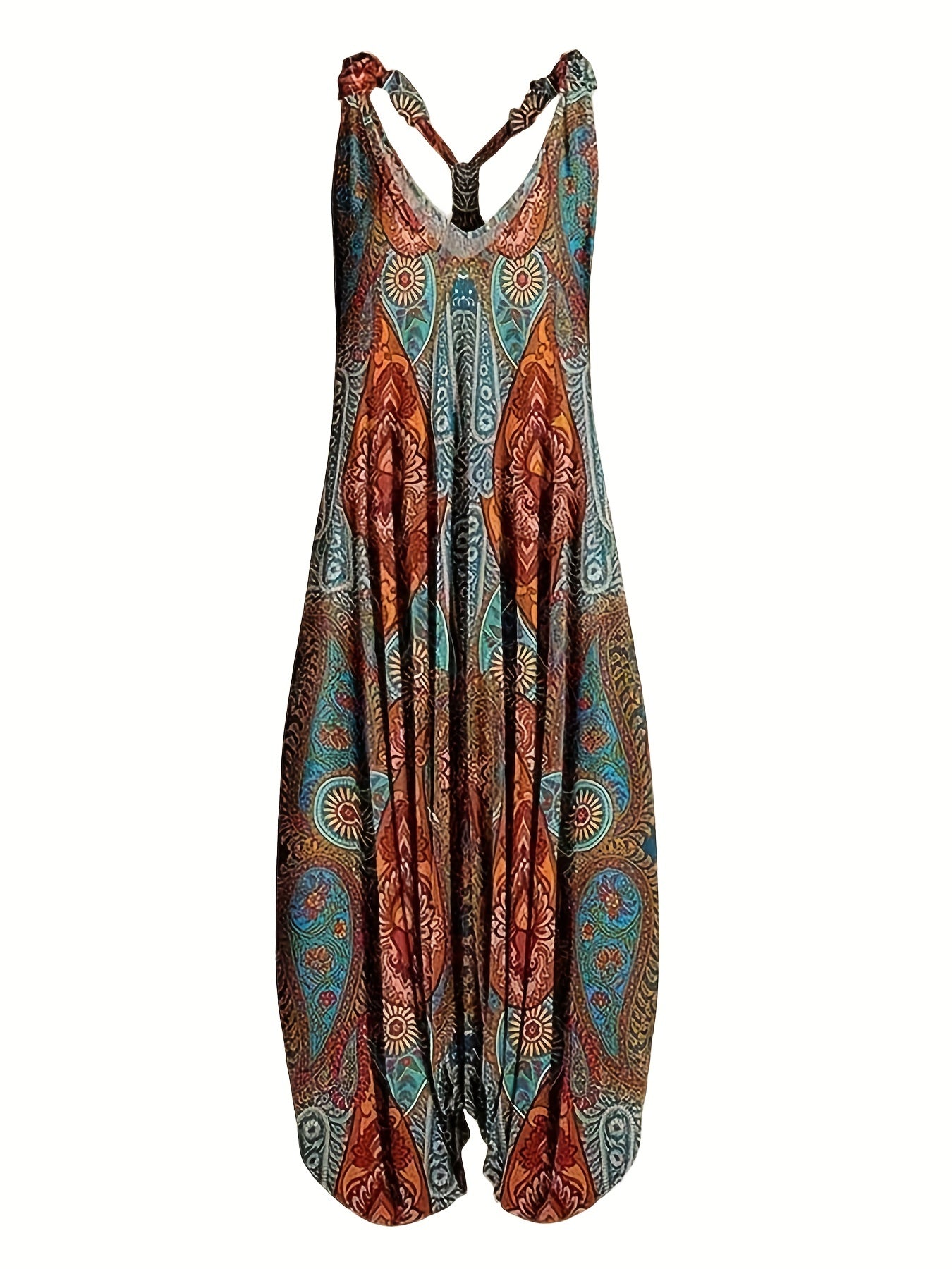 Graphic Print V Neck Jumpsuit for Women