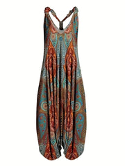Graphic Print V Neck Jumpsuit for Women
