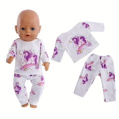 Purple Unicorn Pattern Doll Clothes for 17-18 Inch Dolls