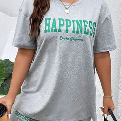 Casual Lounge Set Women's Plus Tee & Shorts Pajama Set
