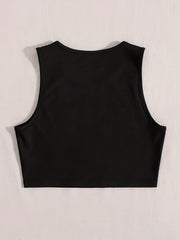 Spider Web & Heart Print Tank Top Sexy Crew Neck Sleeveless Top