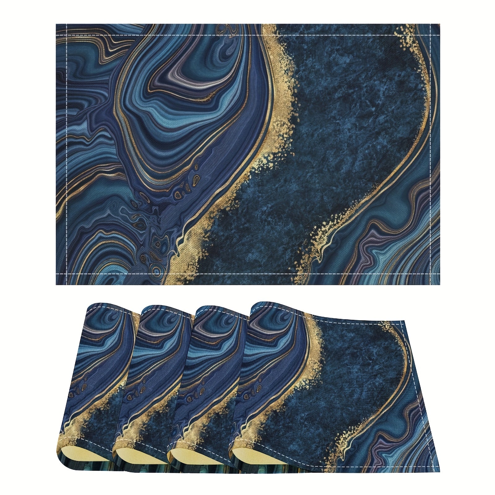 4pcs Golden Mable Placemats Table Runner Swirls Agate Table Mats Indoor Outdoor