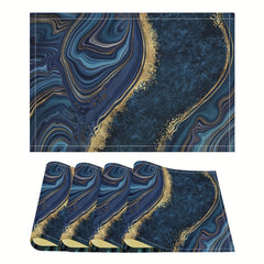 4pcs Golden Mable Placemats Table Runner Swirls Agate Table Mats Indoor Outdoor