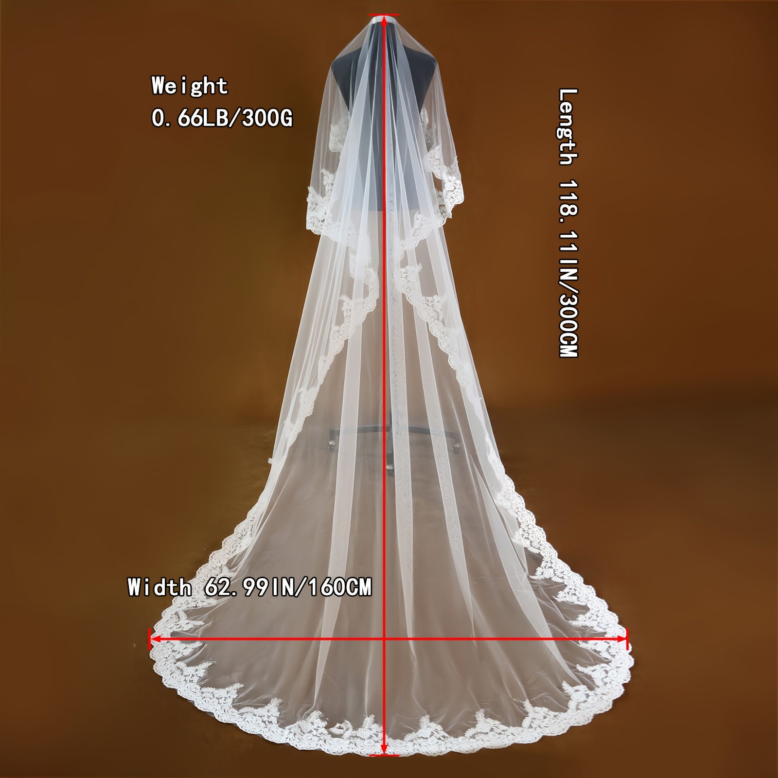 Romantic Single Layer Cathedral Bridal Veil Lace Wedding Gown
