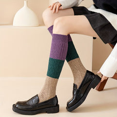 5 Pairs Colorblock Calf Socks College Style Knee High Women's Stockings