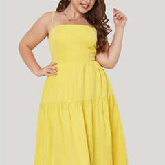 Solid Square Neck Bow Knot Back Midi Dress