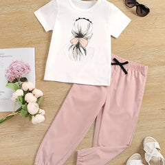 Girls Short sleeve T shirt Casual Trousers Outfit For Summer Kids Clothes