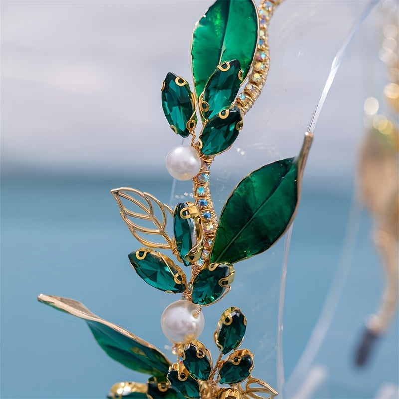 Girls Green Rhinestone Pearl Hair Hoop Dress Accessory