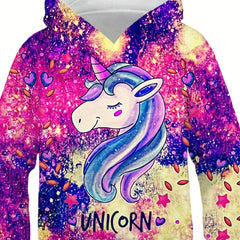 Girl's 3D Cartoon Horse Print Hoodie Outdoor Sweatshirt