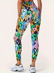 Heart Print Yoga Workout Pants Running Fitness Leggings