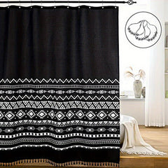 Bohemia Style Shower Curtain with Tassel Durable Waterproof Mildew Proof Fabric