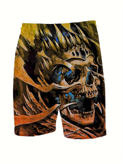 Skull Pattern Comfy Shorts Men's Casual Elastic Waist Drawstring Shorts