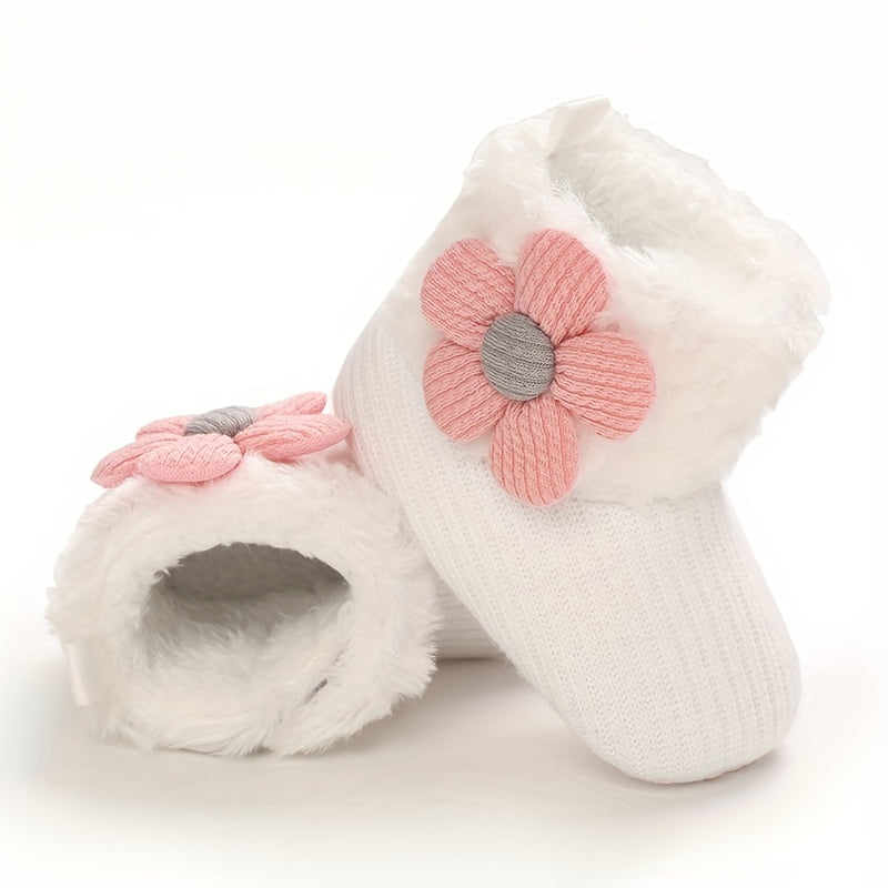 Flower Comfortable Baby Girls Fleece Boots