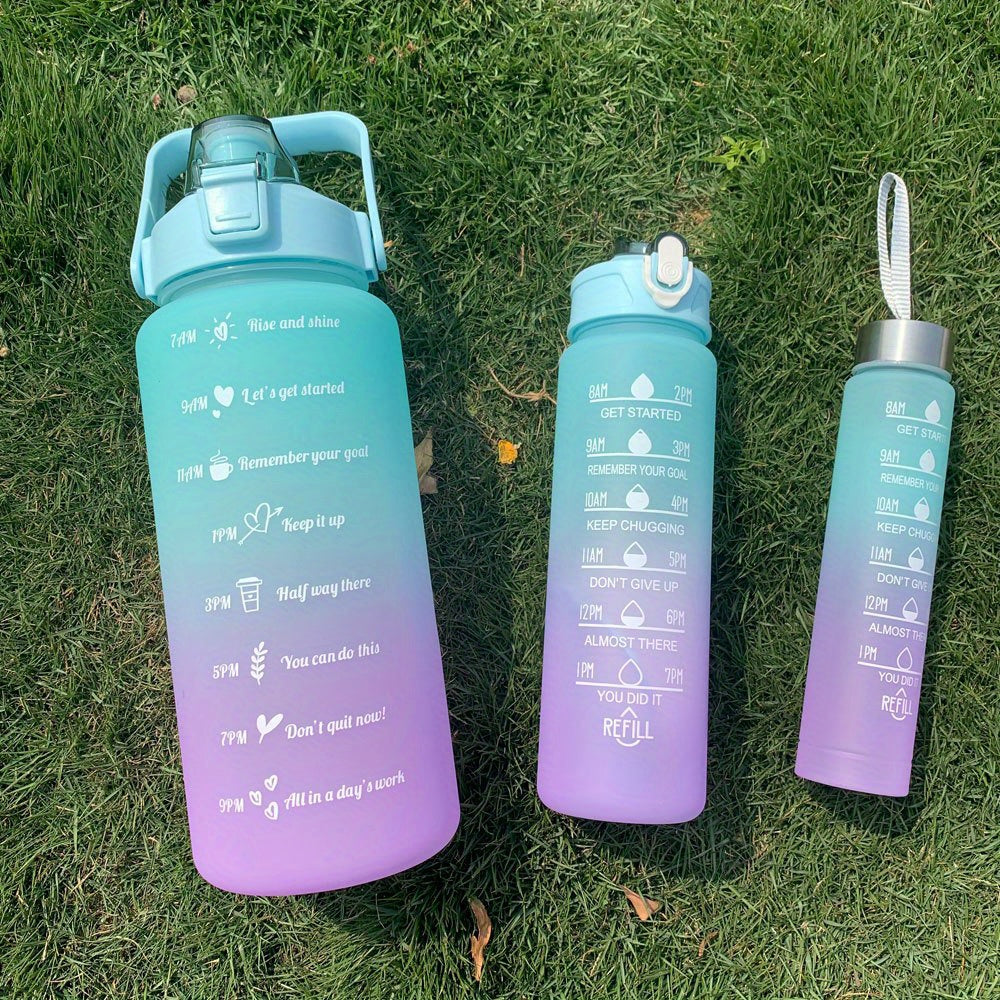 3pc 300 750 2000ml Water Bottle Time Marker Leak Proof Gradient Sports Plastic