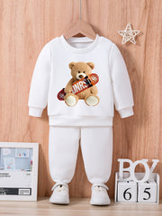 Skateboard & Bear Graphic Baby Sweatshirt Trousers Set