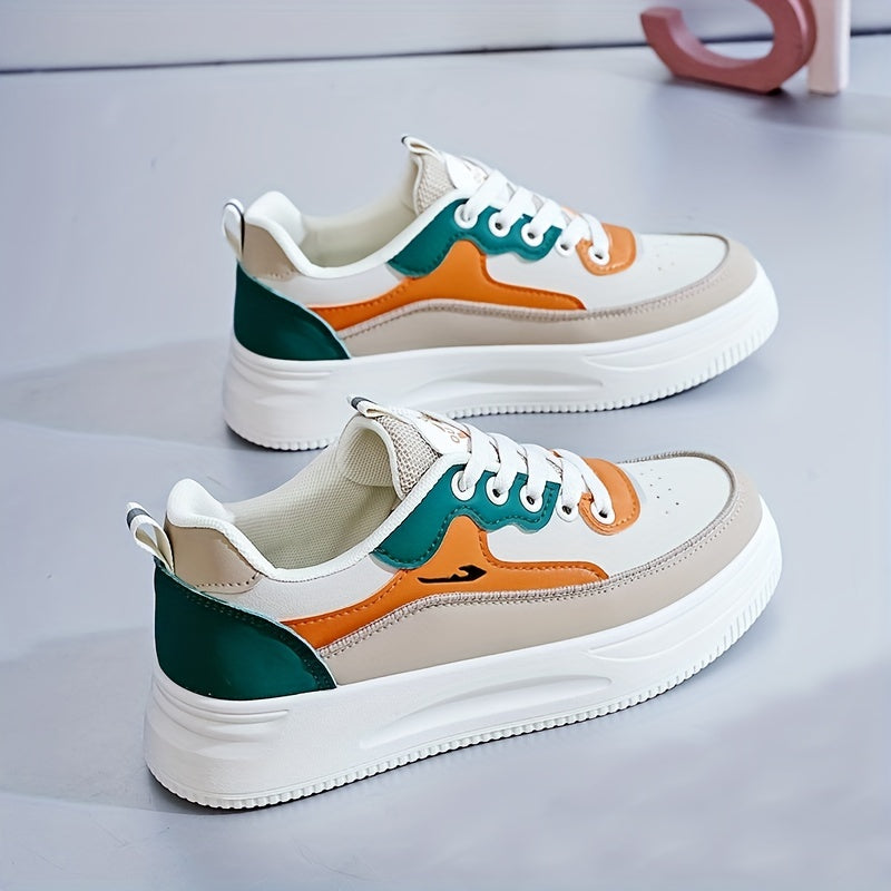 Women's Colorblock Platform Skate Shoes Round Toe Height Increasing