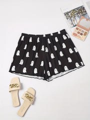 Cartoon Ghost Print Elastic Waist Pajama Shorts
