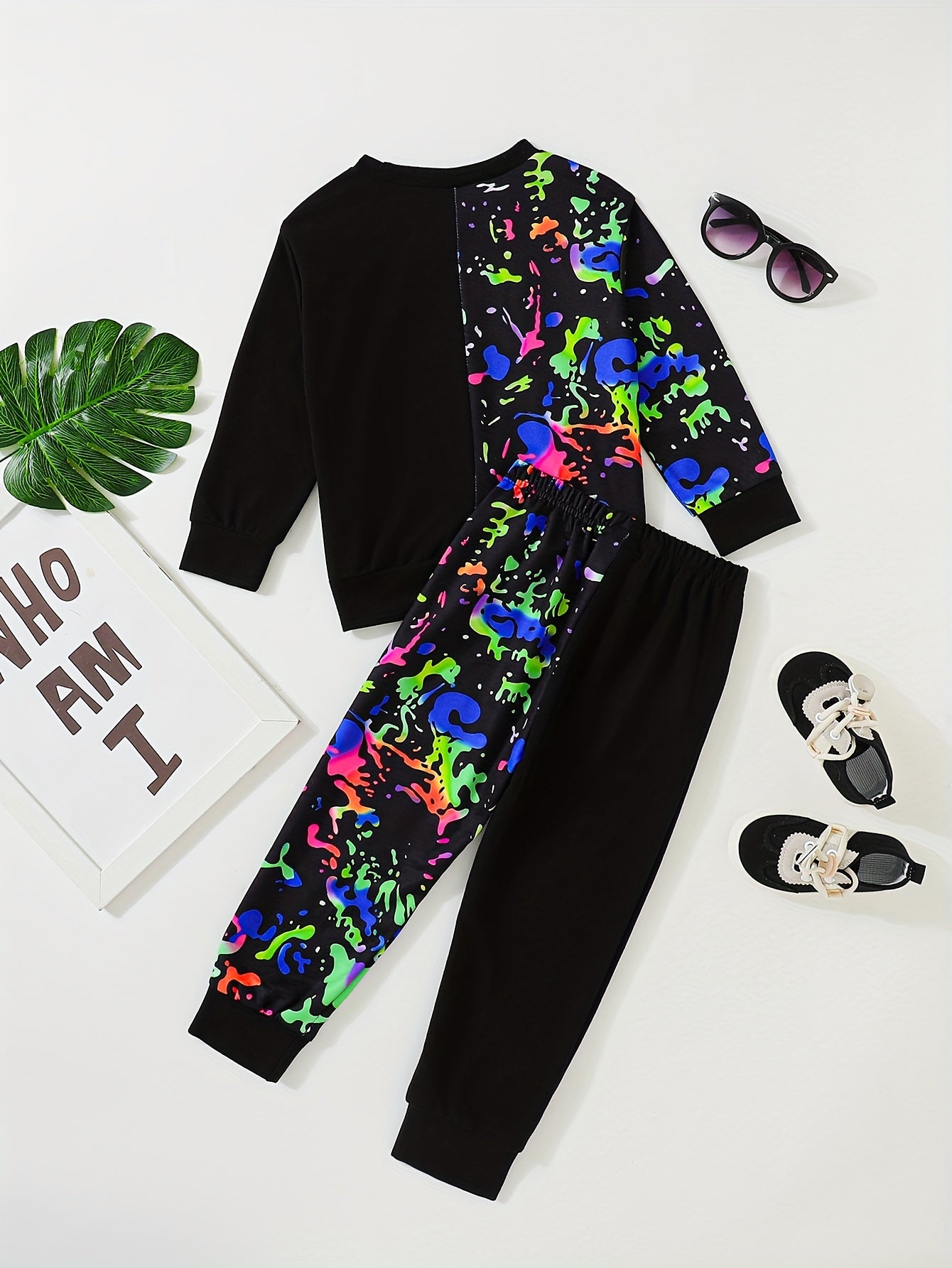 Reflective Paint Pattern Boy's 2pcs Sweatshirt & Sweatpants Set