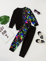 Reflective Paint Pattern Boy's 2pcs Sweatshirt & Sweatpants Set