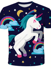 Rainbow Pony 3D Graphic T Shirt for Girls Active Stretchy Tee