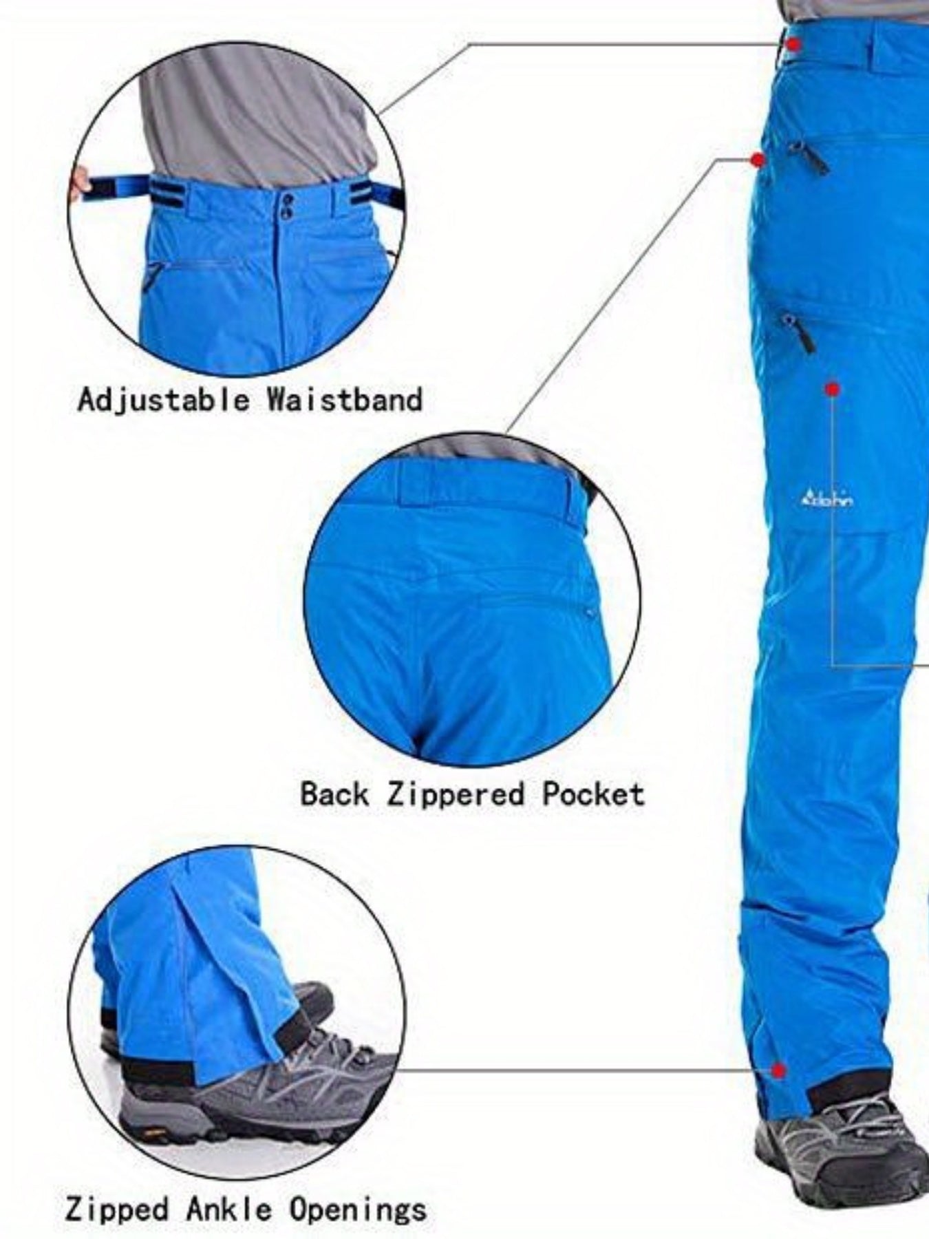 Men's Thermal Ski Pants Windproof Thick With Zippered Pockets