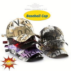 Graffiti Retro Cotton Letter Duck Tongue Cap Outdoor Sun Hat