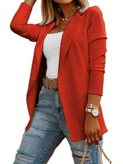 Solid Lapel Blazer Casual Open Front Long Sleeve Work Office Outerwear