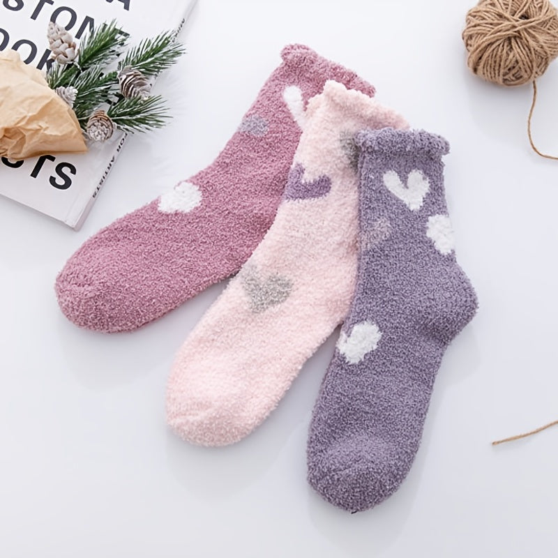 3 Pairs Women's Heart Pattern Fuzzy Socks Funny Colorful Plush Fluffy