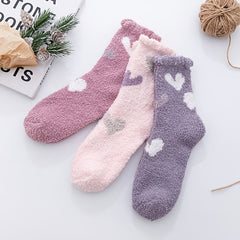 3 Pairs Women's Heart Pattern Fuzzy Socks Funny Colorful Plush Fluffy