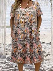 Floral Print Short Sleeve Round Neck Dress
