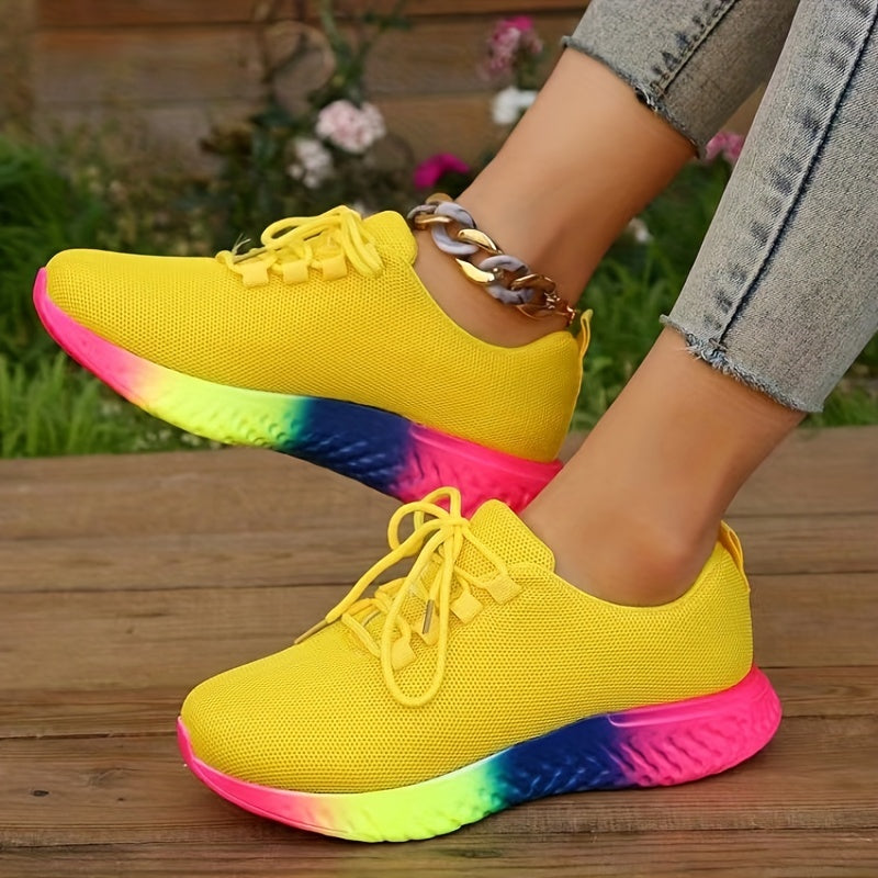 Women's Rainbow Soft Sole Running Shoes Non slip Breathable Mesh Sneakers