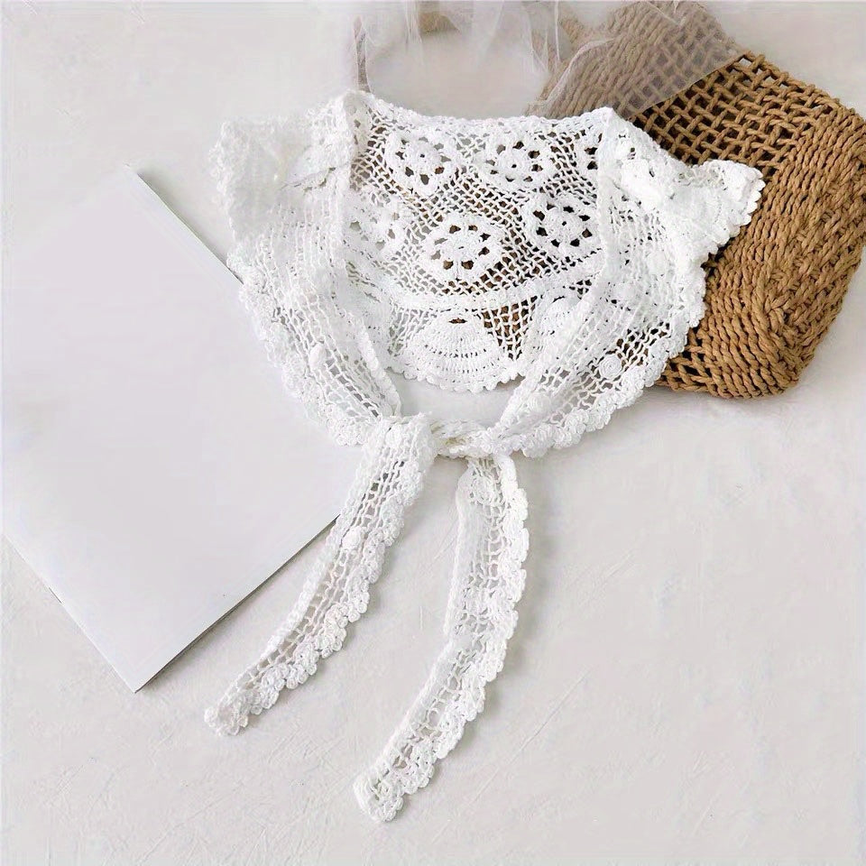 Cotton Lace Up Triangle Scarf Floral Hollow Out Shawl