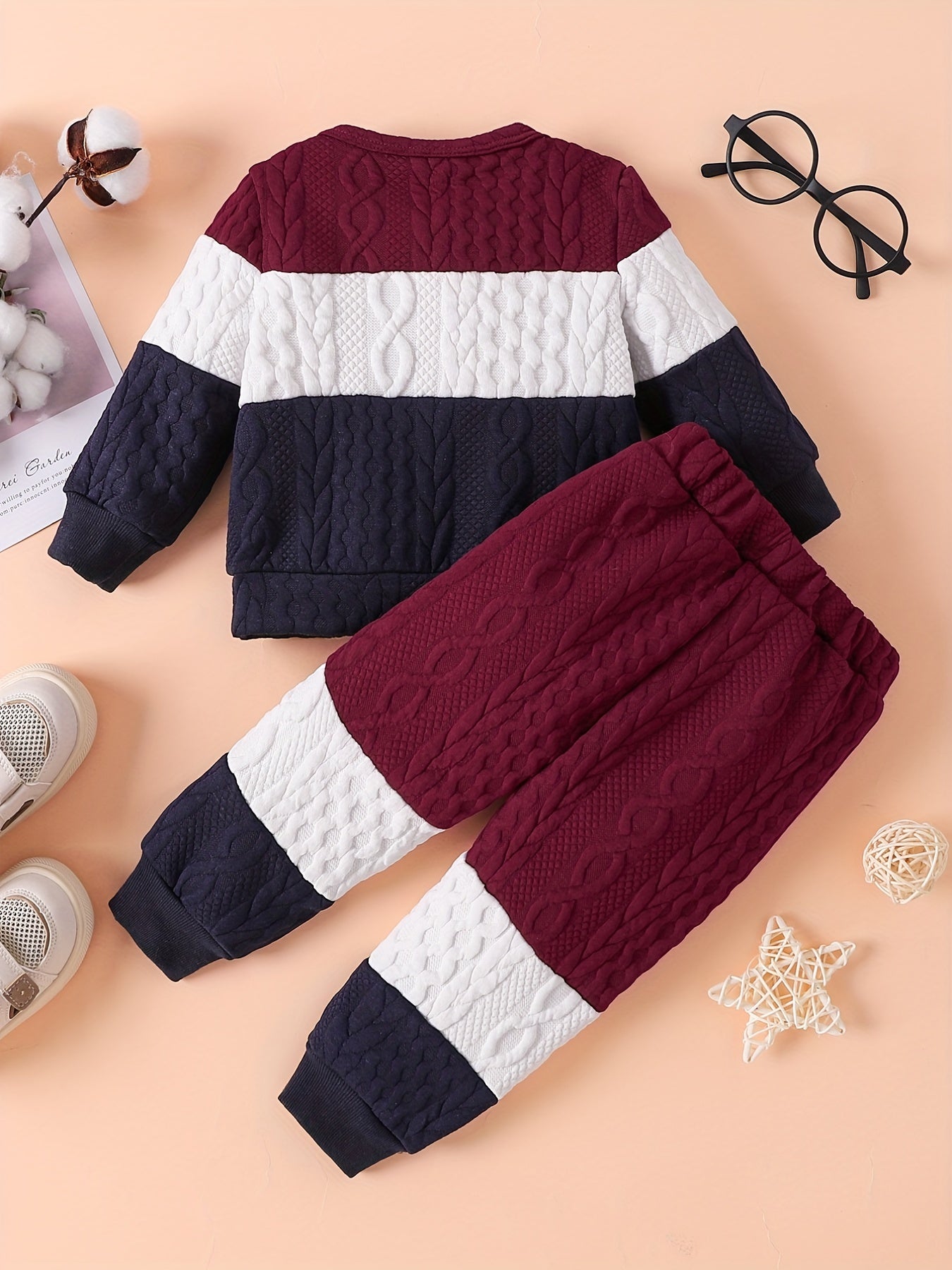Baby Boy Long Sleeve Twisted Knit Sweatshirt Sweatpants Set