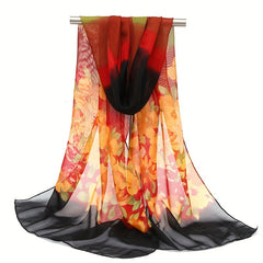 Boho Flower Print Chiffon Scarf Silk Shawl Hijab