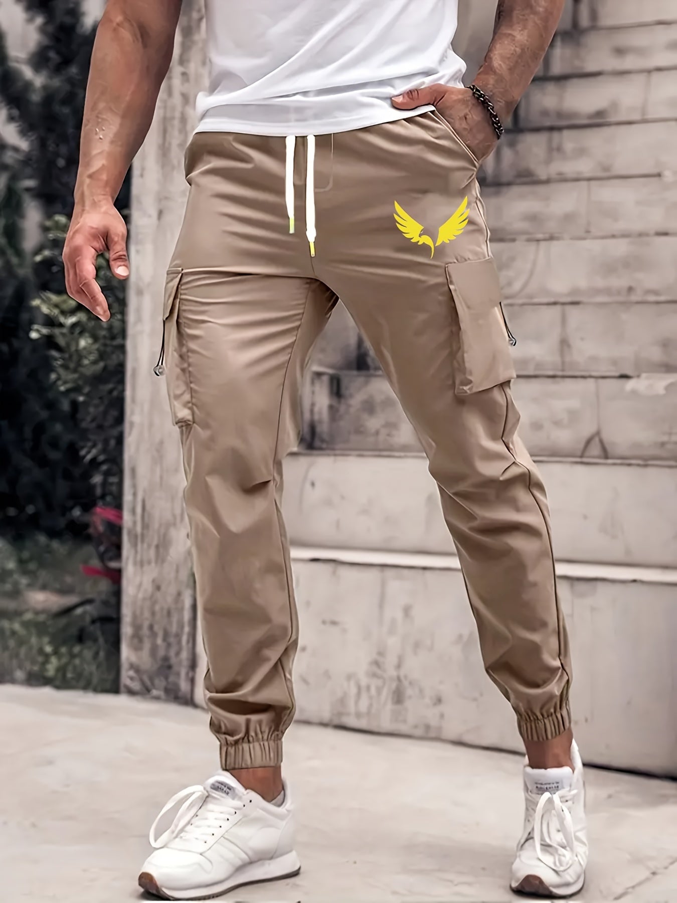 Eagle Pattern Cargo Pants Men's Flap Pocket Trousers